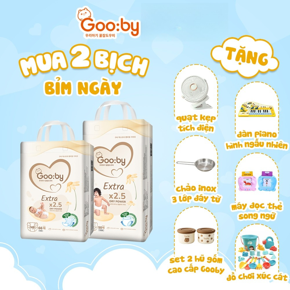 (Combo quà) 2 Bịch Tã/bỉm Gooby Extra mềm mại, chống tràn, siêu thấm hút đủ size cho bé 4-30KG