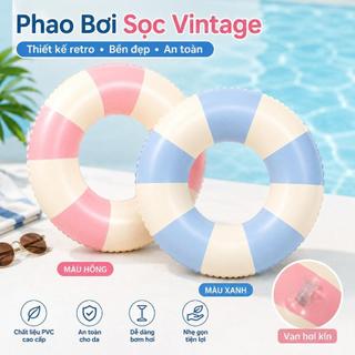 Phao Bơi Biển Tròn Vintage Sọc Xanh Kem, Phao Bơi Cứu Hộ, Phao Bơi Cho Bé