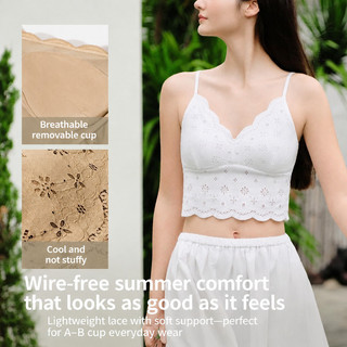 Áo lót không tay Brelira Daisy Camisole có đệm mút, dáng ôm, thoáng khí, nhẹ, cổ ren lượn sóng, thích hợp mặc trong.