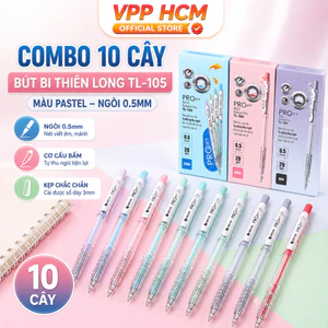Combo 10 Bút Bi Thiên Long TL-105 Pro 027 Ngòi 0.5mm – Bút Bấm Thân Màu Pastel Thu Ngòi Thông Minh