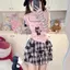 Bộ đồ phong cách Pure Desire Hot Girl Áo ngắn tay dễ thương ngọt ngào + Tay sọc cầu vồng + Bộ đồ ba mảnh váy ca rô