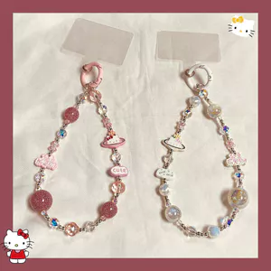Hoạt Hình Công Chúa Xin May Mắn KT Mèo Điện Thoại Di Động Dây Xích Ngắn Đính Hạt Chống Mất ccd Camera Treo Dây Chuyền
