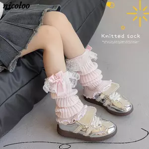 Tất xếp chồng bê giữa NICOLOO, Ren ngọt ngào mát mẻ cho bé gái Gothic Ren Sock Cover, Y2K Nơ Chân Ấm Áp Bé Gái