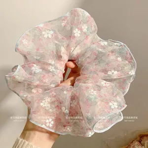 Mềm Seersucker Hồng Hoa Scrunchy Dây Buộc Tóc Cao Cấp Cổ Tích Lười Đầu Phụ Kiện Tóc Quá Khổ