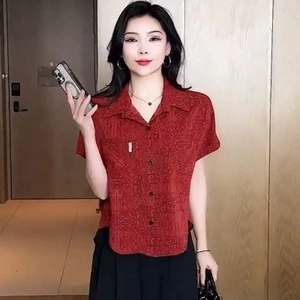 Áo sơ mi có cổ mùa hè mới, giản dị và thời trang, áo ngắn tay giảm béo dành cho nữ