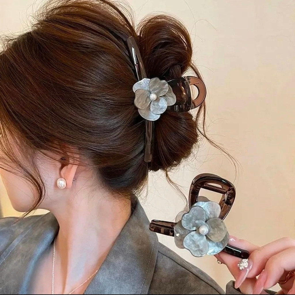 Kẹp cá mập hoa xám lạnh cao cấp kẹp tóc độc đáo mẫu mới 2026 phụ kiện tóc thời trang nữ