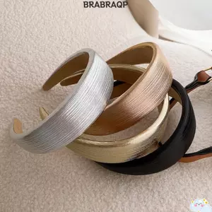 Băng Đô Da BRARAA, Vòng Tóc Vàng Sáng Bóng Xốp Trơn, Thời Trang Chống Trơn Trượt Màu Rộng Retro Mũ Phụ Kiện Tóc