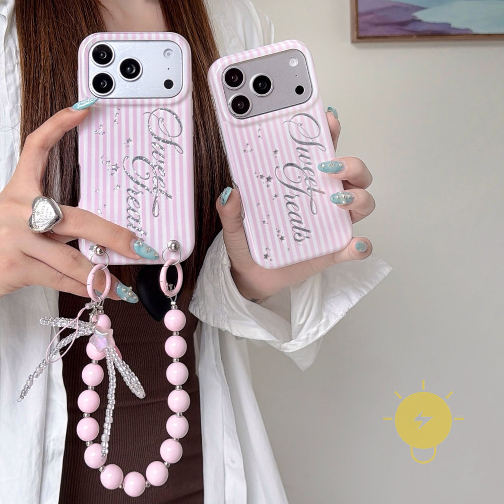Phone Case For iPhone 17 Pro Max 16 15 14 13 TPU Keychain Chain Stripe Aesthetic Korean Cute