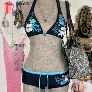 GAVESTO Dây Đeo Đồ Bơi, Bộ Bikini In Hoa Có Thể Điều Chỉnh, Thời Trang Vintage Gợi Cảm Eo Thấp Đồ Bơi Nữ