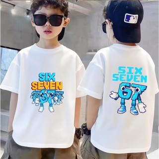 Áo Thun Trẻ Em Bé Trai Gái In SIX SEVEN 67 Pixel, Áo Bông Ngắn Tay Hè Phong Cách Game Size 3-12 Tuổi COD