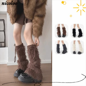 Kính bảo vệ chân NICOLOO, Quần legging giả lông chồn đa năng, Giày bốt ấm áp Y2K dày ấm cúng mùa đông dành cho nữ