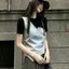 Áo thun ngắn tay giả hai mảnh dành cho nữ Thiết kế váy mùa hè Niche Áo khí chất thời trang (Không phải Denim)