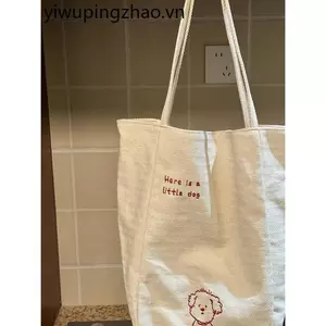 Happy Puppy Túi vải hai mặt thêu dung tích lớn Túi Tote phong cách lười biếng Đầu tám vai đi lại