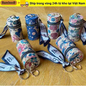 Túi son môi Mini BAMBOOB, Ví đựng tiền xu in hình di động phong cách tiền cũ, Túi đựng tai nghe PU cổ điển sang trọng tinh tế đa năng