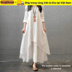 Đầm Xoay SNUGHOUSE, Váy Dài Hai Mảnh Giả Phong Cách Văn Học Polyester, Váy Lanh Cổ Điển Nữ