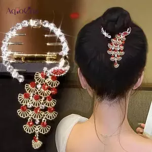 AqToCna Thanh Lịch Tinh Tế Peaco Vuốt Tóc Kẹp Sáng Bóng Kim Cương Giả Nữ Cô Gái Đuôi Ngựa Bule Kẹp Tóc Phụ Kiện Tóc AqToCna