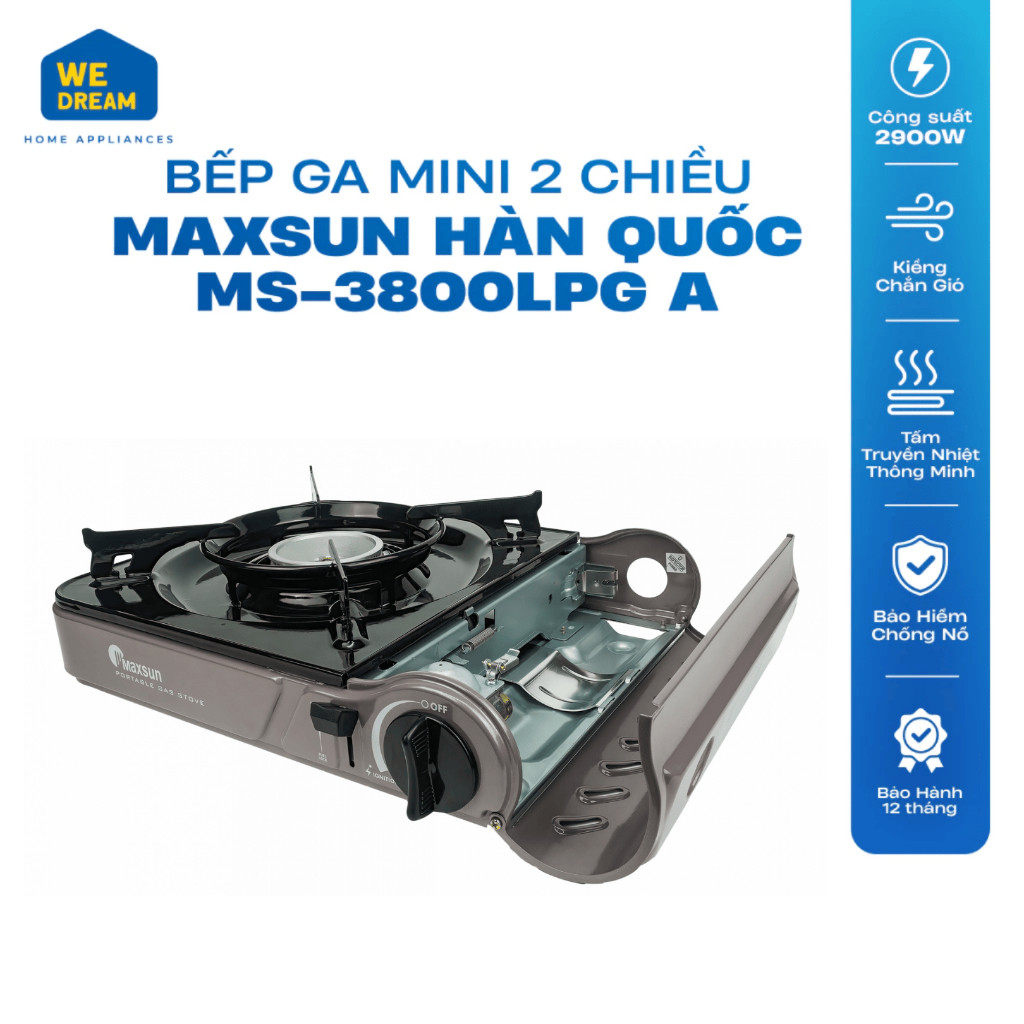 Bếp Ga Mini 2 Chiều Maxsun MS-3800LPG A 2.9kW - Hàng Chính Hãng