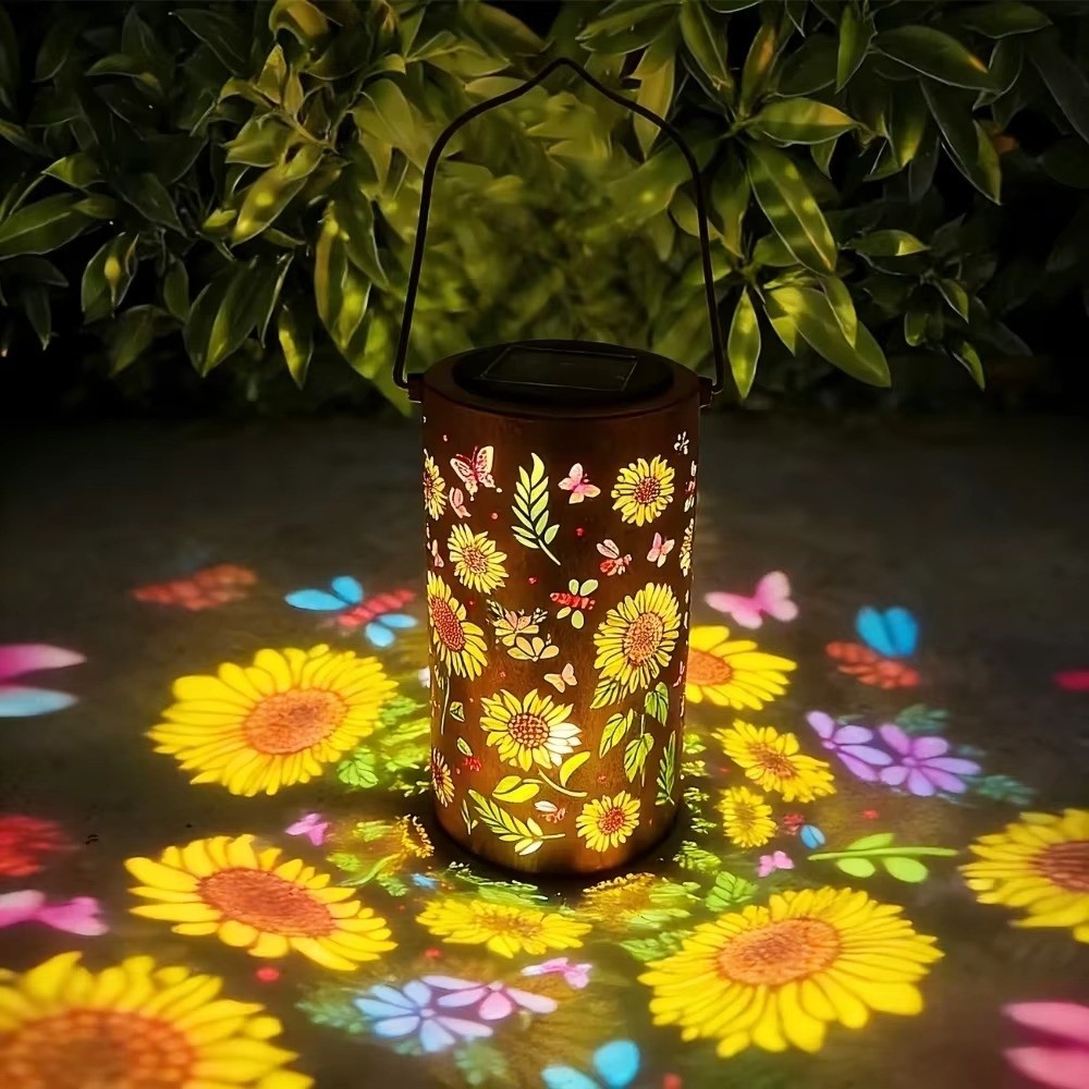 Đèn lồng sân vườn hướng dương HOBBYIN, Đèn chiếu ngoài trời LED trang trí sân vườn, Đèn chiếu hoa đầy màu sắc không thấm nước