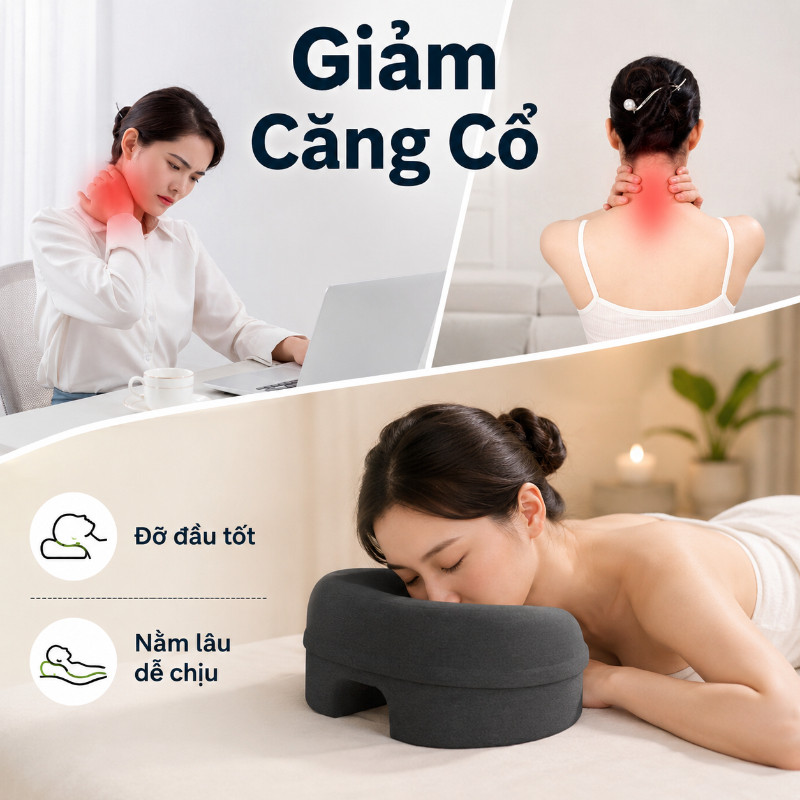 Gối Úp Mặt Chuyên Dụng Memory Foam Thoáng Khí, Hỗ Trợ Massage Mặt & Cổ Cho Thẩm Mỹ Viện, Salon & Tại Nhà