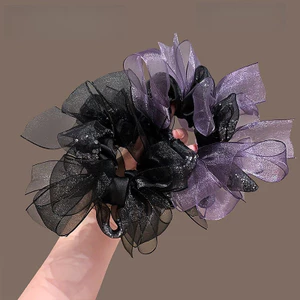 MAUROPOLI Phong Cách Hàn Quốc Siêu Cổ Tích Gạc Nơ Nơ Scrunchy Dây Buộc Tóc Đuôi Ngựa Bóng Băng Đô