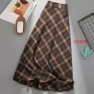 Váy kẻ sọc cổ điển DARON, Váy dài eo cao ôm vừa vặn, Câu lạc bộ nửa chữ A cổ điển thẩm mỹ thanh lịch mùa đông Autumu