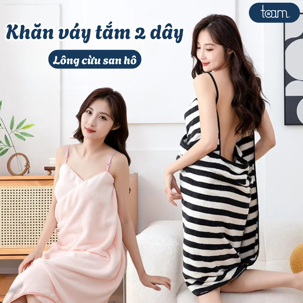 Khăn Tắm Choàng HomeMate Dạng Váy 2 Dây Điều Chỉnh, Váy Quấn Tắm Nữ Lông Cừu San Hô Siêu Thấm Hút 2026