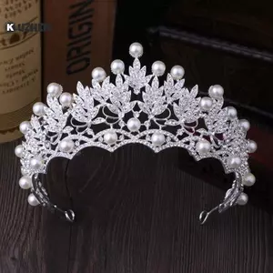 KUZHEN 2019 Thời Trang Mới Cưới Pha Lê Ngọc Trai Vương Miện Kim Cương Giả Tiara Cô Dâu Băng Đô Quấn Tóc HOT
