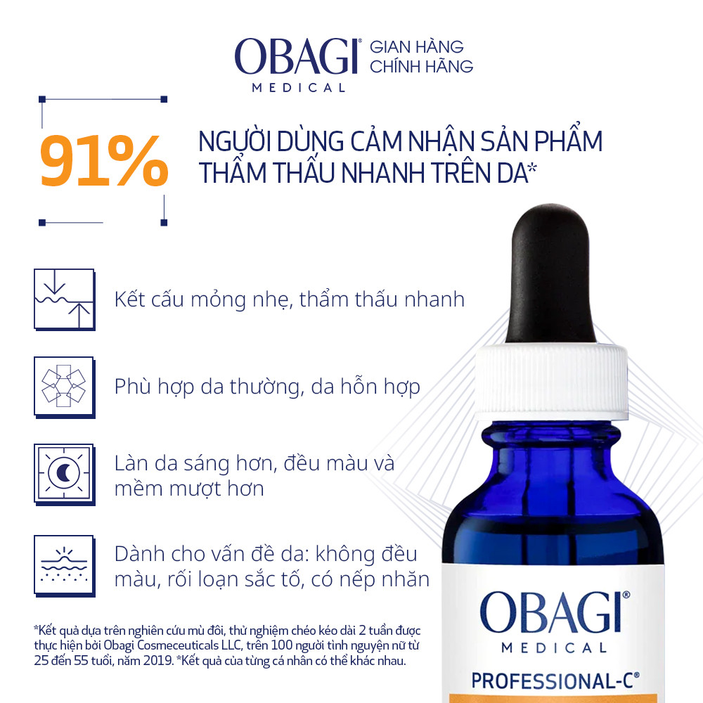 [VOUCHER SVIP 20%] Serum Vitamin C 15% Dưỡng Sáng Da & Chống Oxy Hóa Obagi Professional-C 30ml