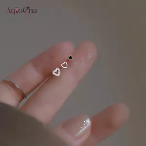 AqToCna 3 Cái / bộ Kim Cương Trái Tim Tình Yêu Bông Tai Nữ Mini Tinh Tế Bông Tai Trang Sức AqToCna