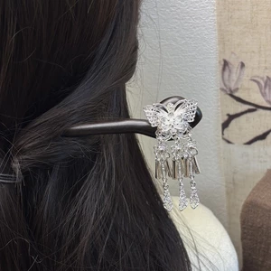 WHX-18cm Gỗ Mun Kẹp Tóc Bướm Chuông Gió Kẹp Tóc Sườn Xám Hanfu Phụ Kiện Phong Cách Trung Quốc Handmade Kẹp Tóc Bằng Gỗ Lá Sen Kẹp Tóc Gỗ Đàn Hương Kẹp Tóc