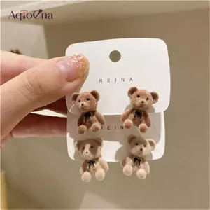 AqToCna Dễ Thương Floing Sang Trọng Thỏ Gấu Bông Tai Bé Gái Kawaii Động Vật Bông Tai Trang Sức AqToCna