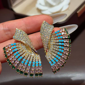 Bông tai hoa thanh lịch dài sang trọng Tua rua Zircon