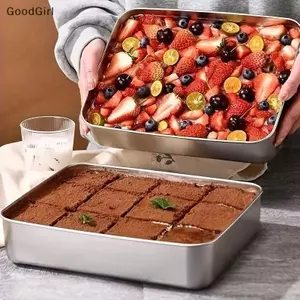 Khay đựng bánh Tiramisu bằng thép không gỉ có nắp Hộp bảo quản bánh Dụng cụ làm bánh tráng miệng gia đình VN