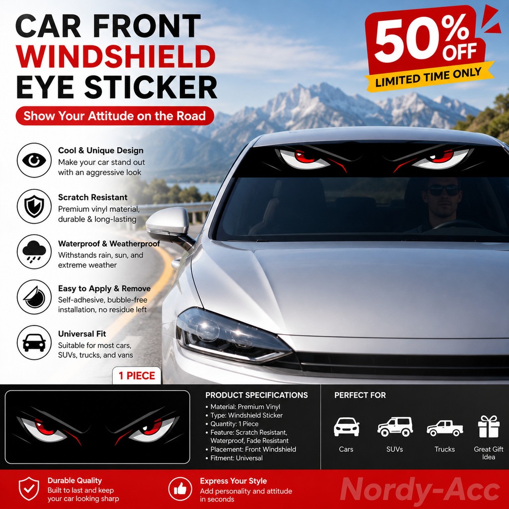 XE WINDSHIELD EYE STICKER 1Pc Chống Trầy Xước Chống Thấm Nước Tự Dính Họa Tiết Sống Động Dễ Dàng Dán Kiểu Dáng Bên Ngoài Có Thể Tháo Rời Phụ Kiện Trang Trí Tự Động