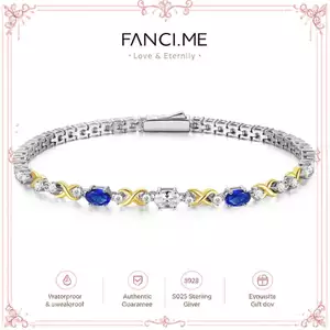 FANCIME "Eternal Duo" Vòng tay Tennis bạc Sapphire Sterling tháng 9