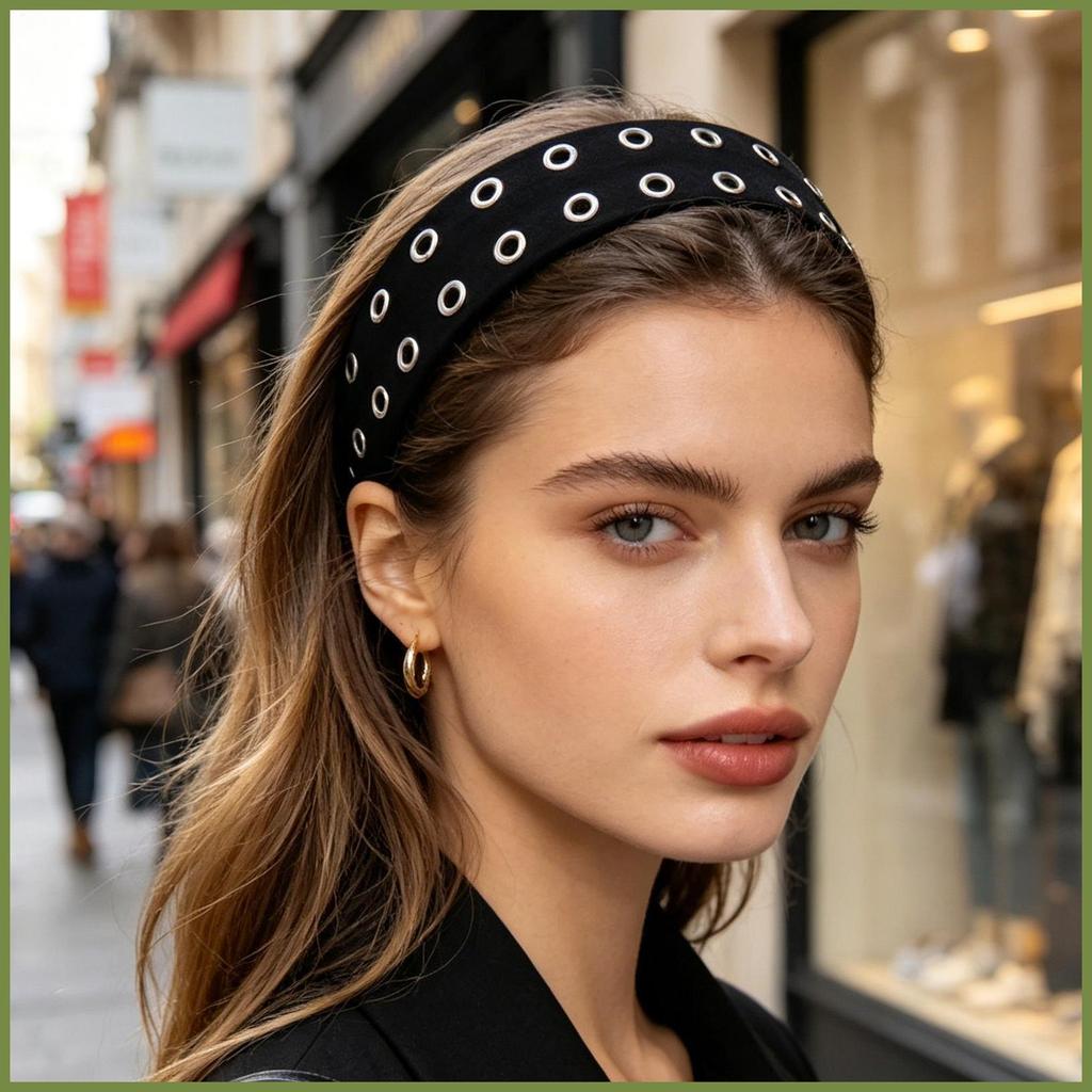 Băng Đô Grommet Cho Nữ Gothic Rỗng Ra Lỗ Băng Đô Quấn Tóc Thoáng Mát Phong Cách Punk Chống Trơn Trượt Co Giãn Đinh Tán Băng Đô kouvn