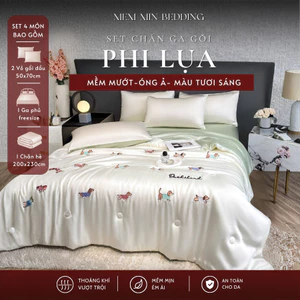 Bộ Chăn Ga Gối Chất Liệu Phi Lụa Với Gam Màu Tươi Sáng Và Hình Thêu Nổi Bật - MemMinbedding Luxury