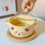 Phong Cách Hàn Quốc ins Gốm Ăn Liền Bát Có Nắp Ký Túc Xá Sinh Viên Mì Ăn Liền Bát Dễ Thương Vít Bột Bát Đôi Tai Súp