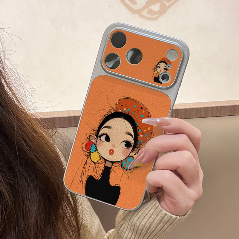 Ốp lưng iPhone họa tiết da mạ họa tiết cô gái iPhone 17 16 15 14 13 12 11 Pro Max Plus Max