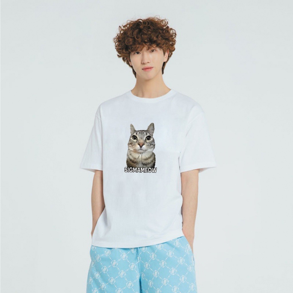 （Giao hàng 24h）Angela Áo Thun Meme Sigma Cat– Áo Phông In Hình Meme Hài, Mèo Biểu Cảm, Form Rộng Unisex Tay Lỡ
