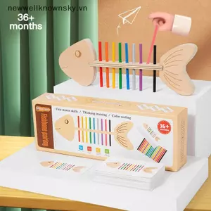 MỚI Xương Cá Gỗ Ghép Trẻ Em Xếp Hình Màu Nhận Thức Giáo Dục Sớm Tinh Tế Đồ Chơi Huấn Luyện Montessori Hỗ Trợ Giảng SKY