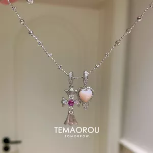 Có Thể Mặc Hai ~ vintager Thời Trung Cổ Phong Cách Thiên Niên Kỷ Kim Cương Chữ Thập Mặt Dây Chuyền Trái Tim Tình Yêu Tinh Tế Vòng Cổ Xương Đòn Dây Xích Nữ 6.1
