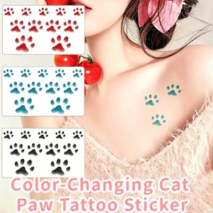 10 Tờ Thermochromic Cat Paw Hình Xăm Dán Dễ Thương Kích Hoạt Màu Đổi Đề Can