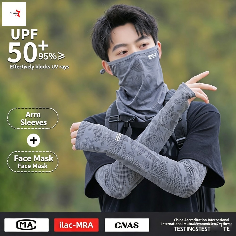Bộ Chống Nắng Nam 3in1 Tay Áo + Khẩu Trang UPF50+ Ice Silk Mát Lạnh Đi Xe Máy Câu Cá
