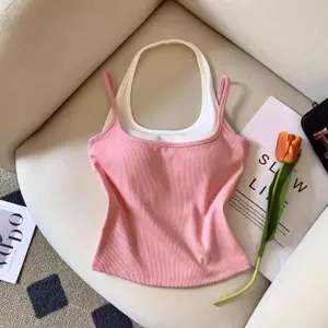 Fat MM Cổ dây cực lớn Giả hai mảnh Áo yếm nữ mùa hè có miếng đệm ngực Một mảnh lưng đẹp