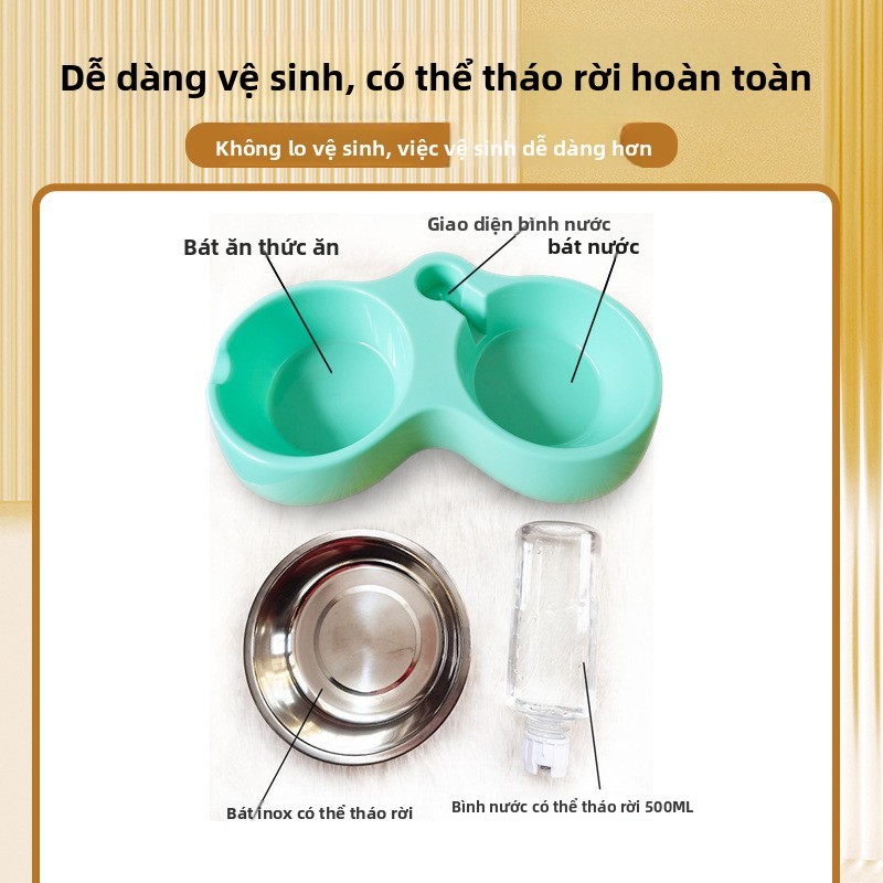 Bát ăn chống tràn kép cho chó mèo- Bát tích hợp thức ăn bằng nước