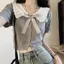 Cổ Búp Bê Rỗng Tay Ngắn Dệt Kim Cardigan Nữ Mùa Hè Ngọt Nấm Cạnh Ve Áo Ngắn Preppy Phong Cách Sang Trọng Hàng Đầu