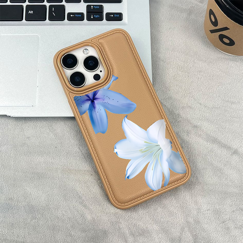 Ốp điện thoại họa tiết hoa ly xanh cho iPhone 17/16 Pro Max/15/14/13/12/11