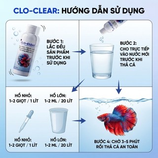 CLO-CLEAR Nước Xử Lý Sạch Phèn Hết Clo Tức Thì, Bảo Vệ Mang Cá, An Toàn Cho Thủy Sinh