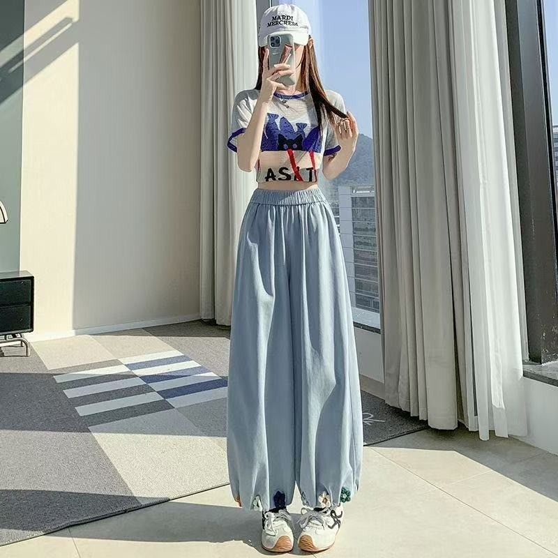 Quần đèn lồng mới dành cho nữ có móc và họa tiết hoa, quần nữ Haren dáng rộng 9% thông thường